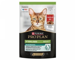 Pro Plan Sterilised MAINTENANCE для взрослых стерилизованных кошек, паштет с говядиной, 85г